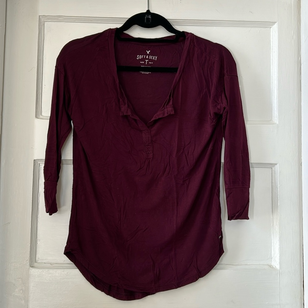 AE Soft and Sexy Henley 3/4 Sleeve Shirt